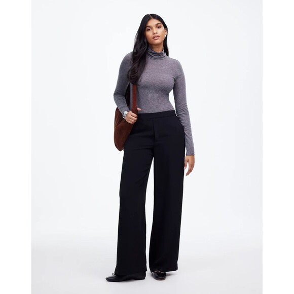 NWT Madewell Petite Pull-On Wide Leg Pants in Crepe Size P Large Black NT493 - Picture 1 of 11